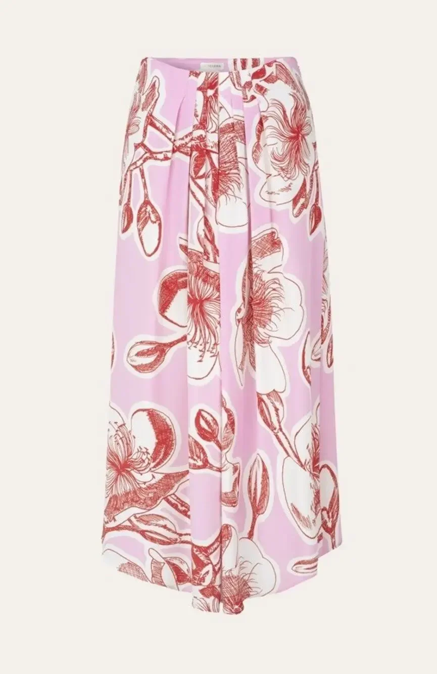 Stine Goya Pink Floral 100% Silk Pleated Midi Skirt M US 6